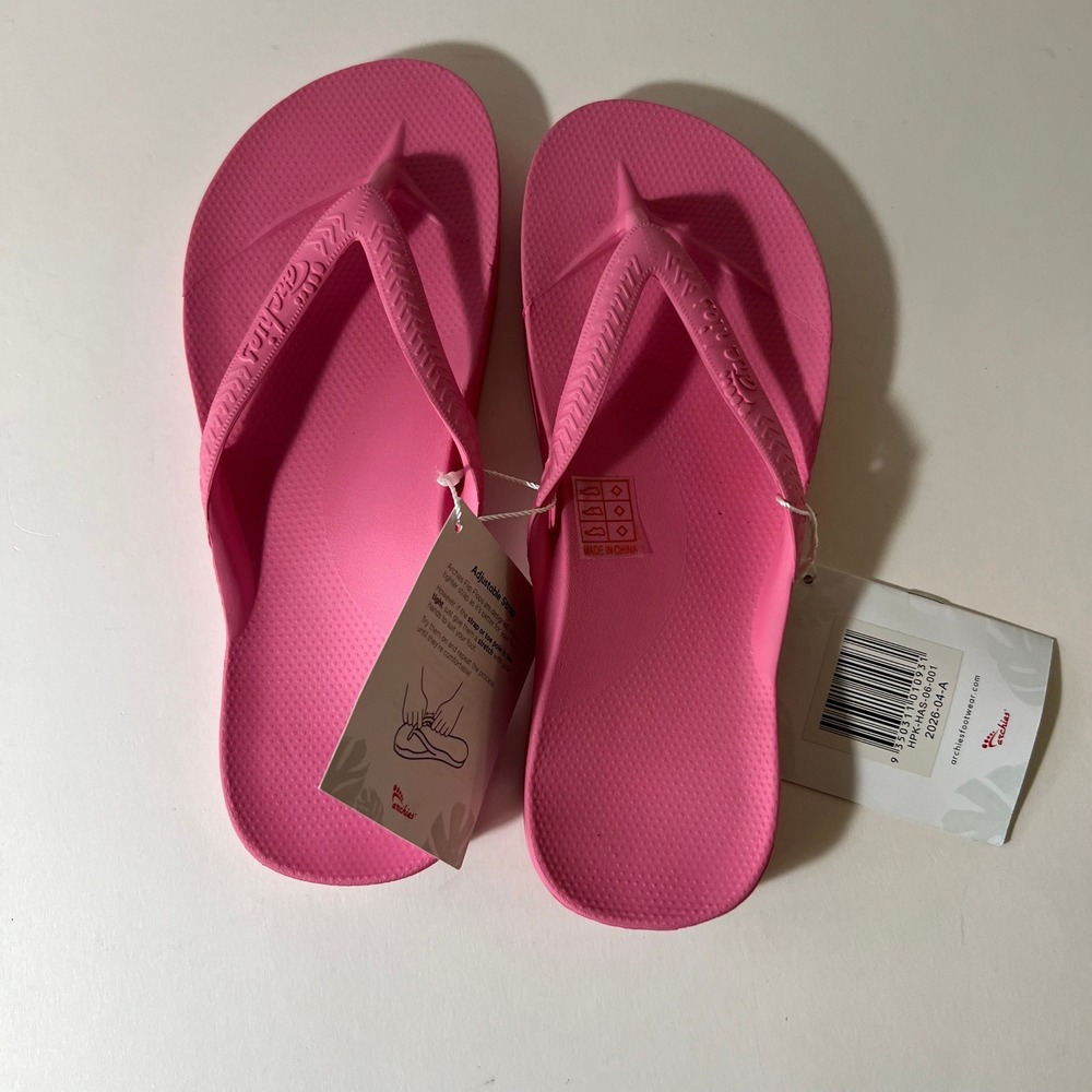 Womens Archies Arch Support Flip Flops Pink W7 NWT